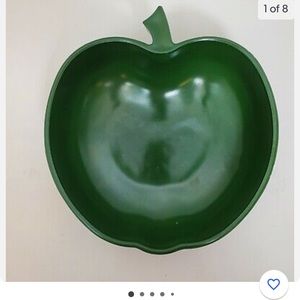 Vintage Hazel Dark Green Milk Glass Apple Shaped Serving Bowl Floral Bottom 10"